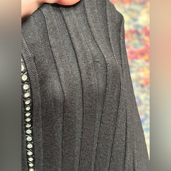 Vintage Y2K Belldini Black Ribbed Rhinestone Long Sleeve Zip Sweater Women’s XL - Picture 13 of 16